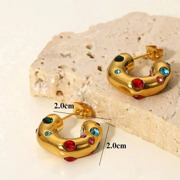 Cubic Zirconia Decor Cuff Hoop Earrings - Picture 3 of 4